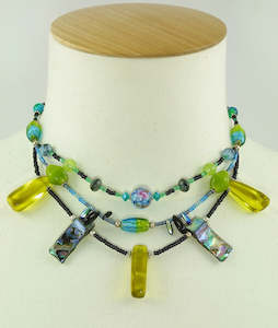 New Zealand Made Multi-Strand Paua Shell & Glass Necklace With Magnetic Clasp