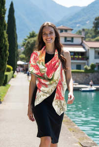 Sue Wickison Design 100% Square Silk & Wool Scarf - Pomegranate