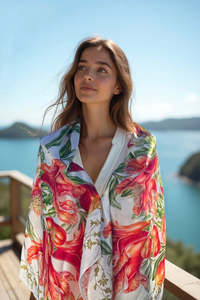 Sue Wickison Design 100% Square Silk Scarf - Pomegranate