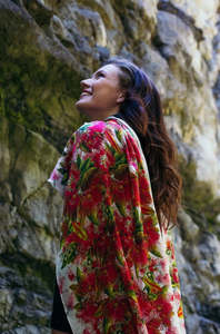 Stationary: Sue Wickison Design 100% Silk Scarf - NZ Pohutakawa