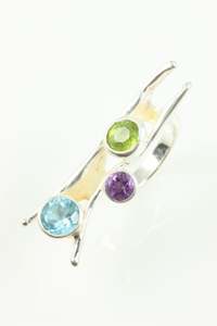 Rings: 925 Sterling Silver Ring Set With Blue Topaz, Peridot & Amethyst