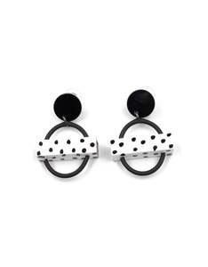 Earrings: Christina Brampti Mini Circle Square Tube Earrings In White with Dots
