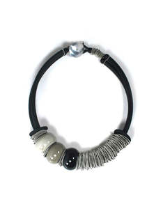 Jolly Venezia CUBO3T Murano Glass Round Beads & Zili Steel Necklace in Black & Grey Mix