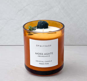 Moss Agate Crystal Candle