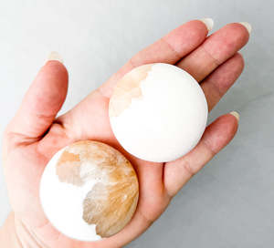 Crystals: Scolecite with Stilbite Cookie Palm Stone | Peace