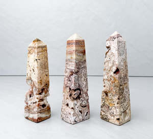 Pink Crazy Lace Agate 4-Sided Tower | Happiness