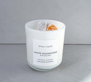 White Moonstone Crystal Candle