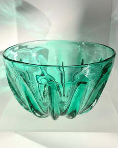 Green Fluted Glass Bowl