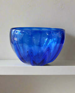 Dark Blue Fluted Glass Bowl