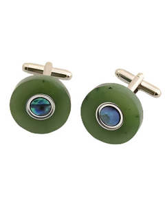 Mana Jewellery: Greenstone Cufflinks Paua & Silver Inlay