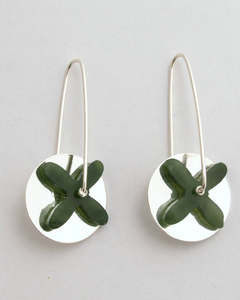 Mana Jewellery: Tapa Silver Earrings Greenstone