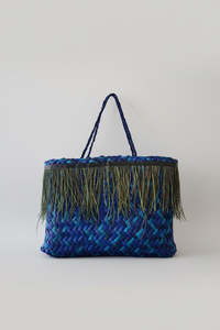 Kete: Blue Harakeke Kete  - Peacock Feathers