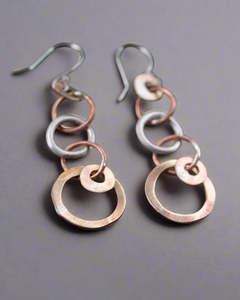 Silver, Brass & Copper Long Drop Earrings