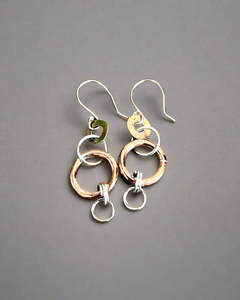 Silver, Brass & Copper Hoop Drop Earrings