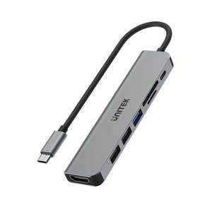 Ac Power Adapters: Unitek USB-C to 7-port USB Hub (Space Grey) 7-in-1 with 4K HDMI SD 3x USB-A
