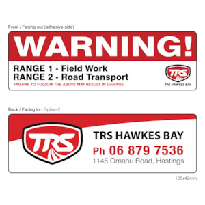 Tractor Repair Portal: TRS - Double Sided Range Warning Vinyl 135x42mm