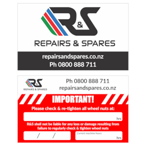 Repairs Spares: R&S - Wheel Nut Sticker 90x55. Paper Base