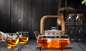 Bamboo Handle Glass Tea Pot