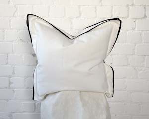 Leon Linen Cotton Cushion | Ivory with Black Piping