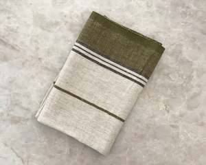 Linen Tea Towel | Green Selvedge Stripe