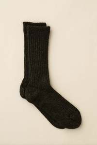 Yahae Socks | Alpaca Linen Ribbed Socks | Dark Green & Black