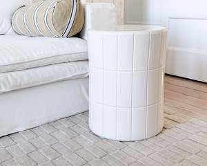 Round Ceramic Tiled Stool | Ivory
