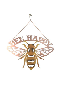 Bee happy welcome sign metal bronze
