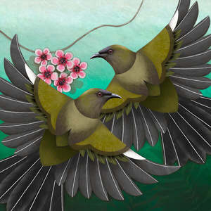 Small Boxed Frame Art Nz Artists: Korimako and Manuka Necklace Small Box Frame