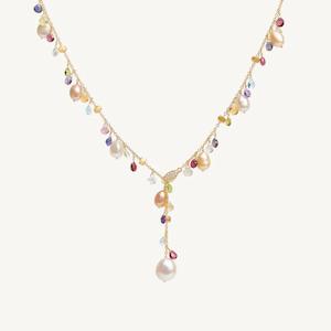 Marco Bicego Paradise Necklace in 18k Yellow Gold with Mixed Gemstone, Diamonds and Pearls