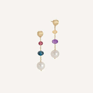 Marco Bicego Africa Gemstone Earrings 18k Gold with Gemstones and Pearls