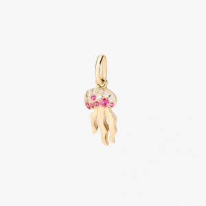Dodo Animals: DoDo Charm JELLYFISH 18k Yellow Gold Diamonds and Red Spinels