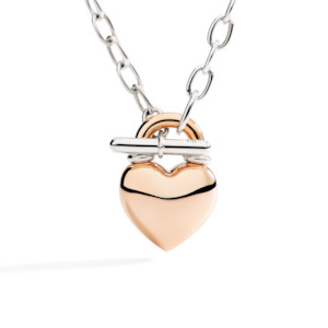 Dodo Love: Dodo Heart Necklace in Sterling Silver with Large 9k Rose Gold Heart