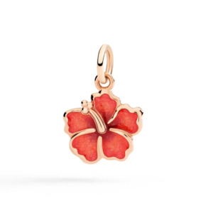 Dodo Hibiscus Flower Charm in 9k Rose Gold with Enamel