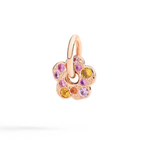 Dodo Nature: Dodo Flower Charm in 9k Rose Gold with Pink and Orange Sapphires