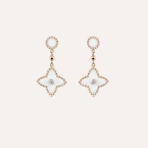 Al Coro Palladio: Al Coro Palladio Drop Earrings in 18k Rose Gold with Diamonds and Mother of Pearl