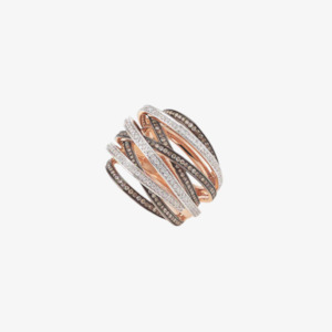 Al Coro Serenata White and Brown Diamond Ring in 18k Rose Gold