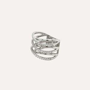 Hulchi Belluni Rings: Wave Ring in 18k White Gold with Diamonds