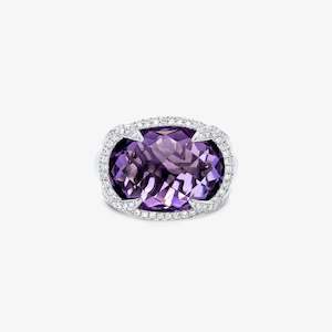 Sahara Ring in 18k White Gold with Amethyst and Diamonds