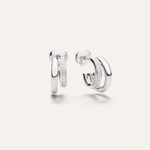 Pomellato Together Double Loop Earrings in 18k White Gold with White Diamonds