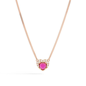 DoDo Heart Necklace Rose Gold with Synthetic Ruby and Diamonds