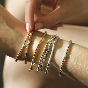 Al Coro Bracelets: Al Coro Square Stretchy Bracelet in 18k White Gold Small Size Cubes