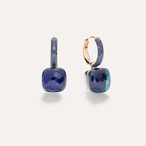 Pomellato Earrings: Pomellato Nudo Classic Earrings 18k Gold with London Blue Topaz, Lapis Lazuli and Sapphires.