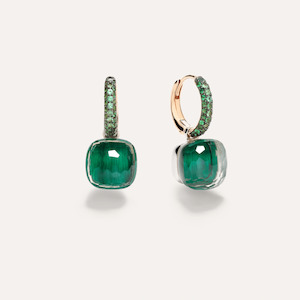 Pomellato Earrings: Pomellato Nudo Earrings 18k Gold with Prasiolite and Malachite with Tsavorites