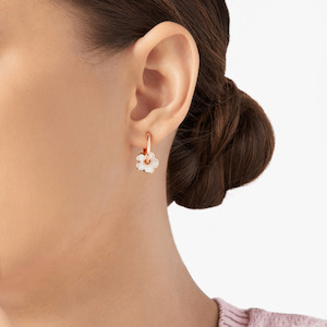 Dodo Earrings: Dodo Flower Earring in 9k Rose Gold with Mother of Pearl Enamel