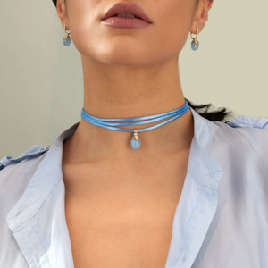 Pendants With Chain: Nanis Azure Milky Aquamarine Pendant with Diamonds (Large)