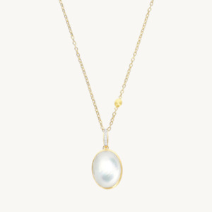 Pendants With Chain: Nanis Muse Boule Mother of Pearl Pendant in Gold with Diamonds (Large)