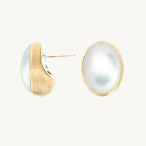 Type Stud Earrings: Nanis Muse Mother of Pearl Earrings in Gold (Medium)