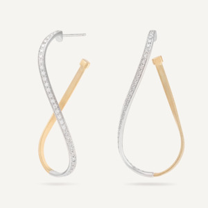 Marco Bicego Marrakech Long Oval Twist 18k Gold Diamond Earrings