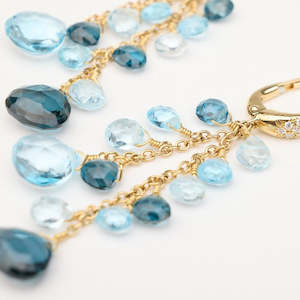 Marco Bicego Paradise 18K Gold Blue Topaz Earrings Double Strand with Diamonds
