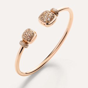 Pomellato Nudo Cuff Bangle in 18 Rose Gold with Brown Diamond and White Topaz